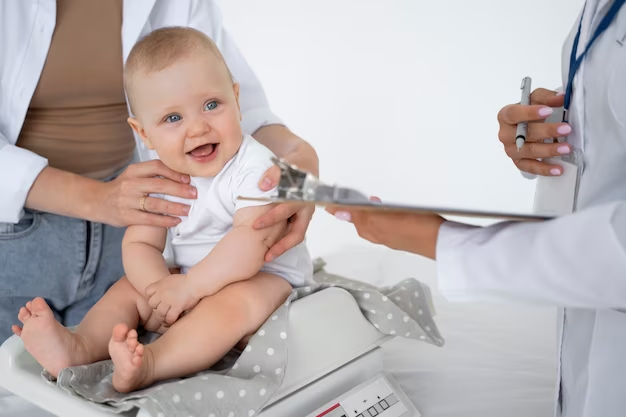 Детский хирург осматривает ребенка на предмет заболеваний и патологий